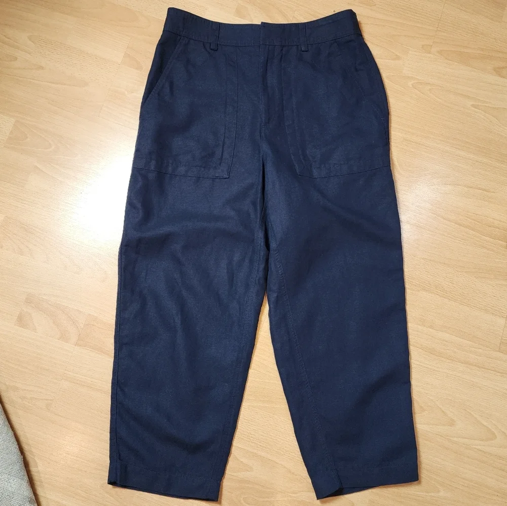 Banana Republic Linen Cotton Mya Cargo Utility Pants Navy Blue Size 12